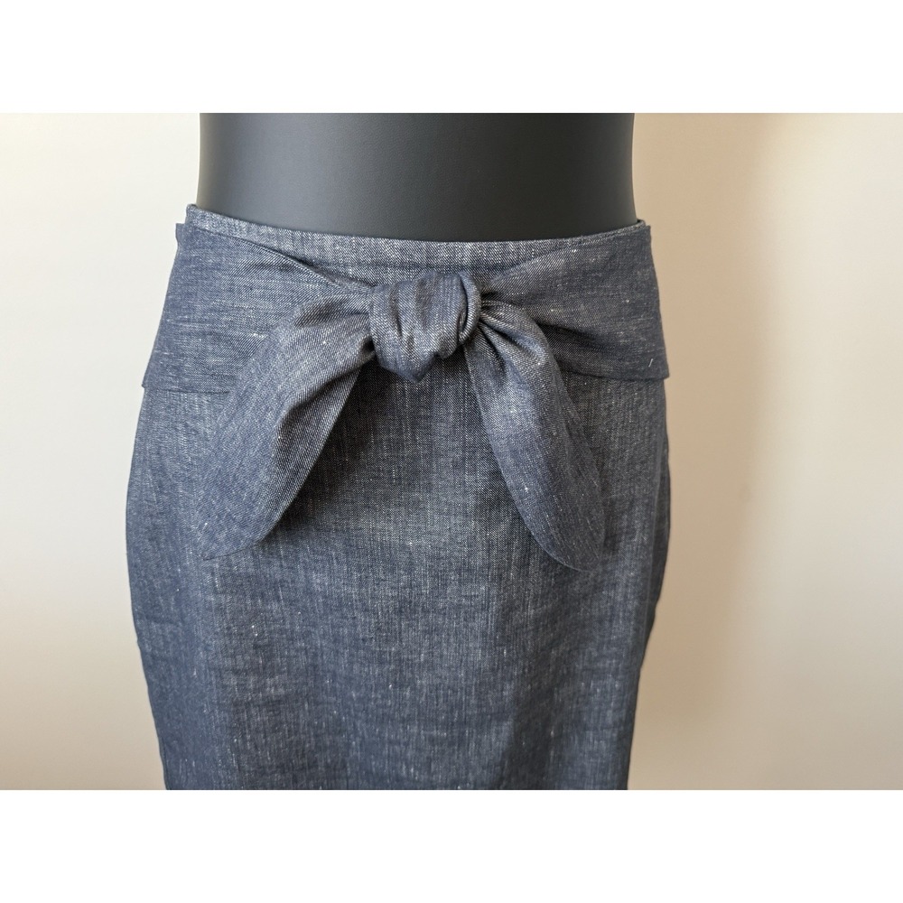 ANN TAYLOR Women's 8P Linen Blend Blue Chambray Belted Skirt Lined Petite NWOT - Picture 2 of 16